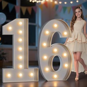 imprsv Marquee Numbers 16 Birthday Decorations: 4FT Tall Large Light Up Numbers Sweet 16 Years Old Birthday Decor for Girl Boy Big Sign Party Anniversary Cardboard Backdrop Signs Blocks Balloons