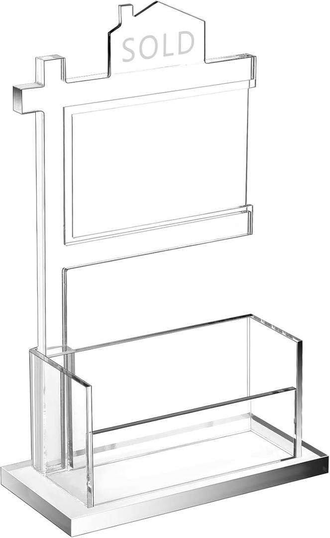 Chunful Real Estate Agent Supplies Business Card Holder Acrylic Clear Real Estate Agent Gifts Open House Card Display Sold Sign Business Display Stand Holds 3.5 x 2 Inch for Office Reception(Fashion)