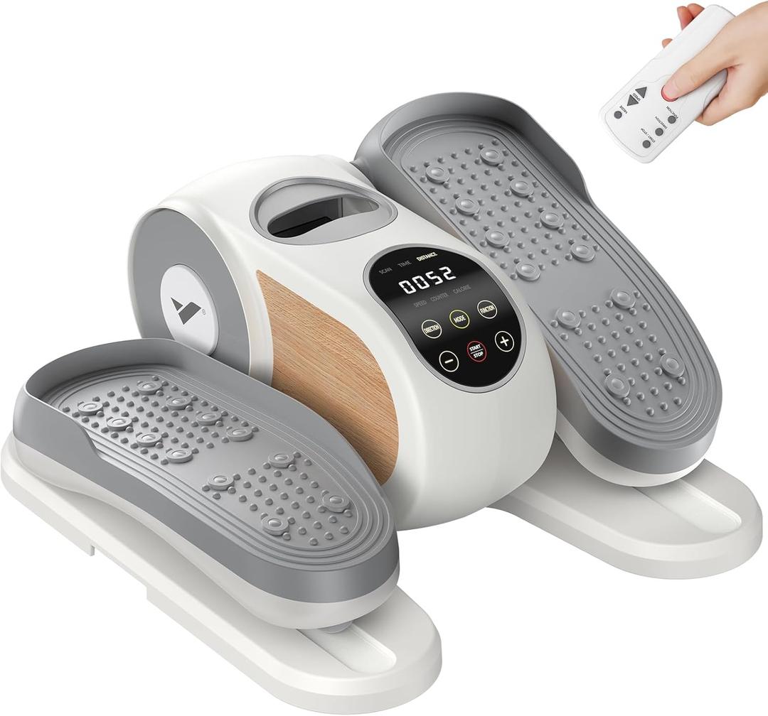 MERACH Under Desk Elliptical Machine, Leg Exerciser While Sitting for Seniors with 12-Speeds & Remote Control, Quiet Portable Electric Seated Pedal Exerciser Machine for Home Office (White)