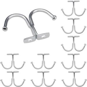 10 Pack Under Cabinet Hooks, Double Prong Ceiling Heavy Duty Shelf Coffee Cup Coat Hangers Mug Hooks for Hanging Bathroom Kitchen Wall, Silver