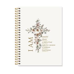 OSLYSOF I Am Affirmation Christian Spiral Notebook, Floral Cross Bible Verse Journal, Religious Prayer Notebooks for Note Taking, Scripture Journal, 5.5x8.3 Inch with 164 Pages