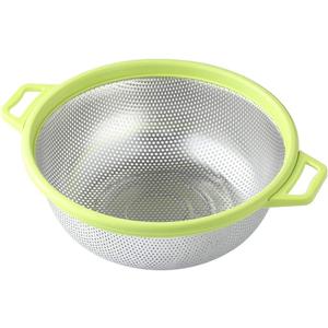 Stainless Steel Colander With Handle and Legs, Large Metal Green Strainer for Pasta, Spaghetti, Berry, Veggies, Fruits, Noodles, Salads, 5-quart 10.5 Kitchen Mesh Colander, Dishwasher Safe