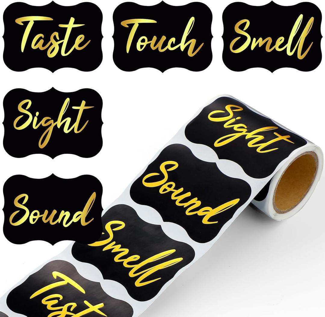 100 Pcs Valentine's Day 5 Senses Gift Sticker 2.76"x1.97" Black Gold Lace Design Sensory Label Romantic Gift Wrap Sticker for Him and Her Valentine's Day Wedding Anniversary Birthday Party