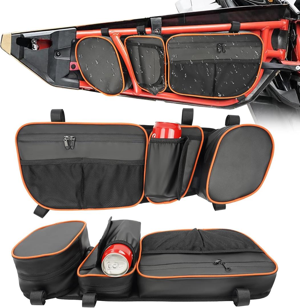 BORDAN X3 Door Storage Bags Fit for Can-Am Maverick X3 MAX models 2017-2025, X3 Front Door Bag with Removable Knee Pad, Upgraded PVC Waterproof UTV Side Bags, Pack of 2, Orange