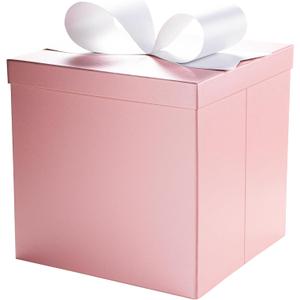 LaRibbons Large Gift Boxes with Lids, 10x10x10 Inches Pink Square Foldable Gift Boxes for Birthday, Wedding, Christmas, Baby Shower, Party, All Occasion