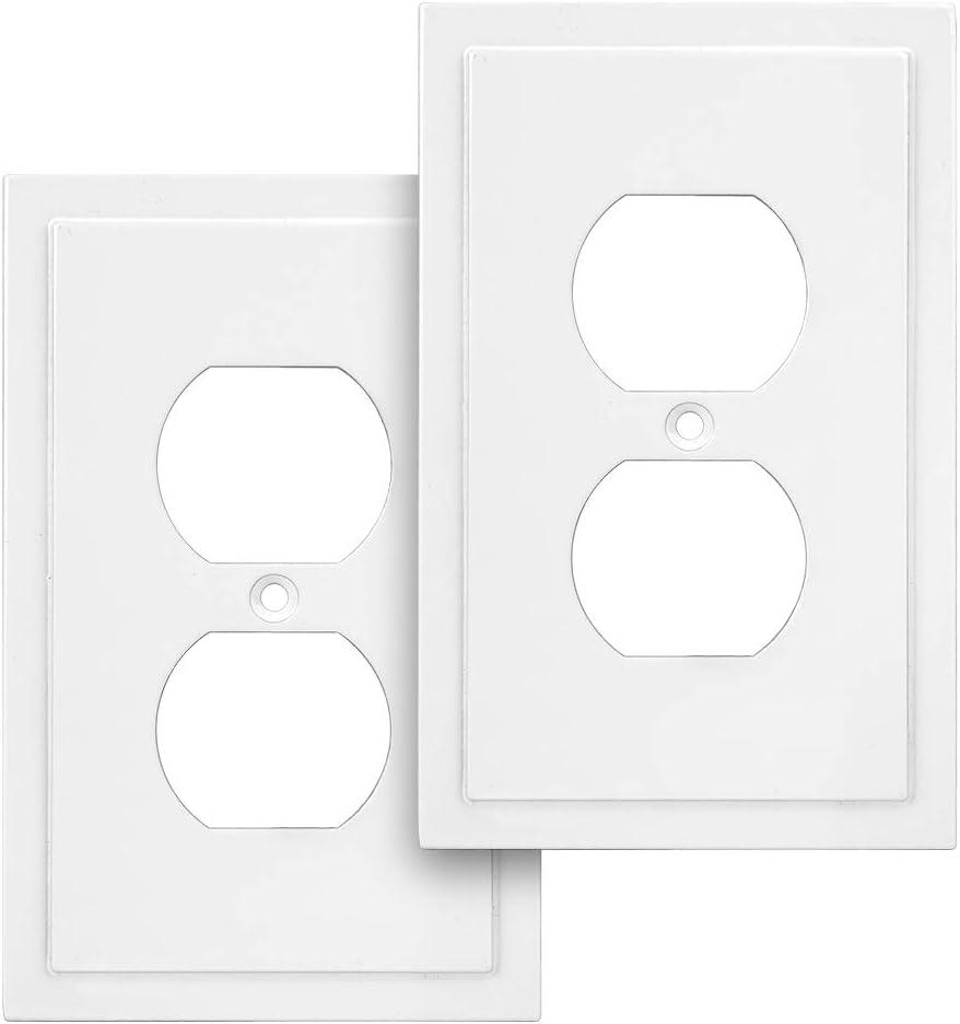 Henne Bery Modern Edge Decorative Wall Plate Switch Plate Outlet Cover, Durable Solid Zinc Alloy (Single Duplex 2PK, Pure White)