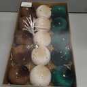 15 PCS Christmas Tree Ornaments Velvet Balls, 3.15 Inch Large Velvet Christmas Tree Ball Ornaments Set Star, Shatterproof Plastic Hanging Bulb for Xmas Tree Decorations - Multicolor Green Brown Beige