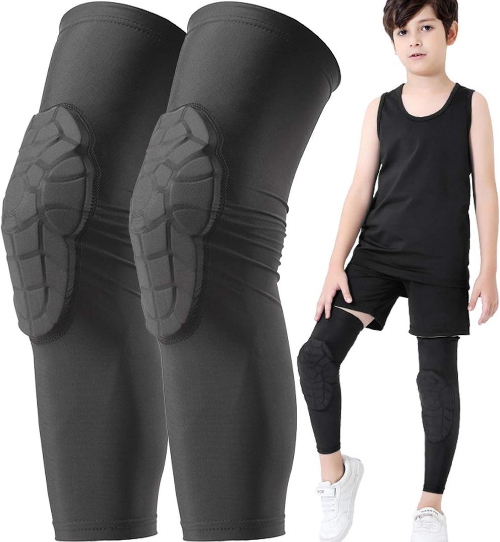 Bohope Kids Youth 5-15 Years Padded Leg Compression Sleeve Knee Guards Protective for Basketball, Baseball, Football Goalkeeper, Volleyball, Skating, Cycling. Universal for Boys and Girls