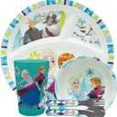 Zak Designs Disney Frozen Movie Kids Dinnerware Set Includes Divided Plate, Bowl, Tumbler and Utensil Tableware, Made of Durable Material and Perfect for Kids (Elsa & Anna, 5 Piece Set, BPA-Free)