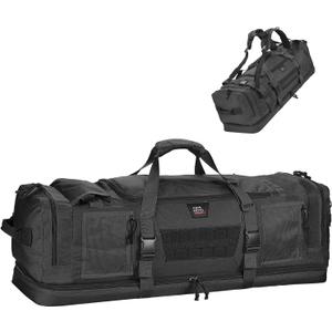 KEMIMOTO Hunting Duffle Bag, 78L large Capacity Travel Gear Bags Tool Range Cases for Long Distance Trips Hiking Hunting Fishing Camping, Multi Pocket Design, Brown Backpackable (Black)