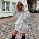 Sweatshirt Hoodie Fall Dress for Womens Long Sleeve Pullover Oversized Winter Outwear Coats with Pockets ND28 (Gray, L)