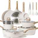 CAROTE 21Pcs Pots and Pans Set, Nonstick Cookware Sets, White Granite Induction Cookware Non Stick Cooking Set w/Frying Pans & Saucepans(PFOS, PFOA Free), 21 Piece