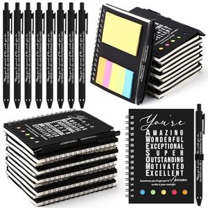 Jetec 20 Pcs/10 Sets Motivational Spiral Notebook with Sticky Notes Pen Bulk Boho Inspirational Journals Employee Appreciation Thank You Gift for Teacher Coworker Staff Team (Black)