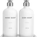 Prus Waso White Soap Dispenser for Kitchen Sink, Dish and Hand Soap Dispenser with Silver Stainless Steel Pump, Perfect for Kitchen Decor and Accessories. (Silver & White)