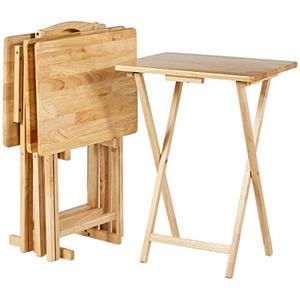 Amazon Basics Classic Foldable TV Dinner Tray Table with Storage Rack, 14.6 L x 19 W x 26 H inch, Natutral, 4-Pack