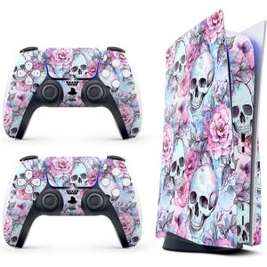 Skin Sticker for Game Console 5 Cover - Cherry Skull, Compatible with Both Disc Edition & Digital Edition (not Slim Ver) - 2 Controller Skins & Console Skin - No Bubble, Full Protection, Removable, PS5