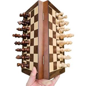 Magnetic Travel Wooden Chess Set,12-inch Chess Board,Folding Magnetic Chess Game Portable Chess Sets Includes 2 Extra Queens,Beginner Chess Set for Kids and Adults