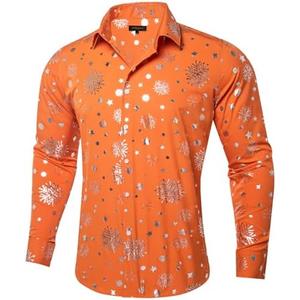 DiBanGu Men's Silk Paisley Dress Shirt Formal Long Sleeve Button-Down Casual Shirts for Wedding Party, Size M