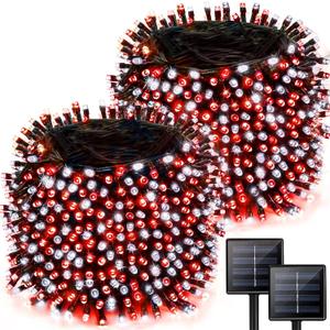 2 Pack 480 LED Solar Chrismas Lights Outdoor, 170 FT Super Long Solar String Lights for Outside with 8 Modes & Memory Function, Waterproof Twinkle Light for Xmas Tree Party Decorations (Red and White)