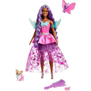 Barbie A Touch of Magic Fashion Doll, Brooklyn with Wing-Detailed Dress, 7-inch Long Colorful Hair, 2 Fantasy Pets & Accessories