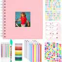 Kid Scrapbook Photo Album Hard Cover DIY Photo Album for Kids Instant Camera Print Paper with DIY Accessories (Pink)