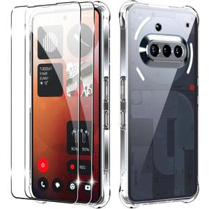 for Nothing Phone 3a Case with [2 Pack] Tempered Glass Screen Protector, Clear TPU,Reinforced Corner Shockproof, Anti-Scratch