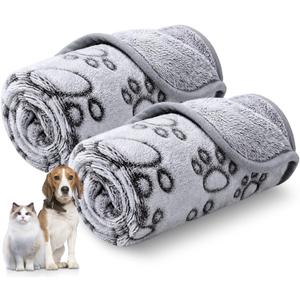 Luciphia Premium Soft Dog Blanket for Small Medium Large Dogs Washable 300GSM Fluffy Warm Fleece Puppy Cat Paw Print Pet Flannel Pcs2 Grey Paw M(30"x20")