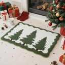 Dunzy Christmas Tree Bathroom Rug Green Christmas Bathroom Rug 31.5x19.7 Inch Non-Slip Plush Absorbent Scalloped Bath Mat Xmas Winter Holiday Soft Mat for Home Kitchen Decor Shower Tub Washable Gifts
