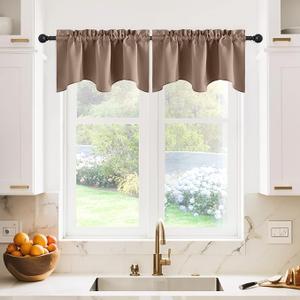 NICETOWN Black Valances for Windows - Energy Efficient Small Short Tiers Scalloped Valance Blackout Curtain Drapes for Dining Room/Living Room/Bathroom/Cafe Window, Set of 2, W52 x L18