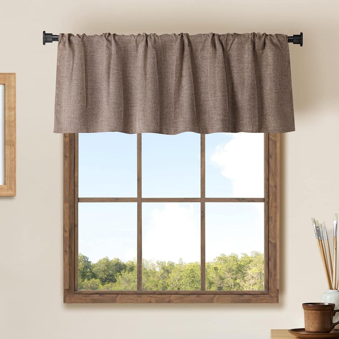 Jola's House 2 Pack Burlap Window Curtain Valances Farmhouse Style Window Treatment Decor Curtains Rod Pocket Valances for Kitchen/Living Room 16" x 56" (Coffee)