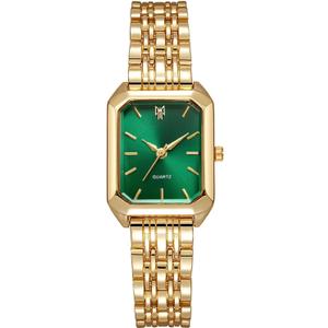BESTKANG Watches for Women Wrist Watches Steel Strap Womens Watch Casual Fashion Simple Square Quartz Wristwatch (Gold-green)