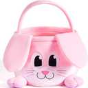 JOYIN Easter Pink Bunny Basket, Pink Rabbit Backet with Foldable Ears, Empty Soft Basket with Handle, Easter Gifts for Babies, Kids Egg Hunt, Candy Bag Party Favor Storage Container(10.9”× 7.9”× 9.4”)