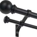 Double Curtain Rod 84 to 120 inch, Adjustable 1 inch Double Drapery Rod Rods for Windows and Doors with Ball Round Finials and Premium Aluminum Brackets Set (84-120",Matte Black)