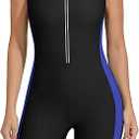 ATTRACO Boyleg One Piece Swimsuits for Women Athletic Bathing Suits Color Block Zip Up Swimwear L