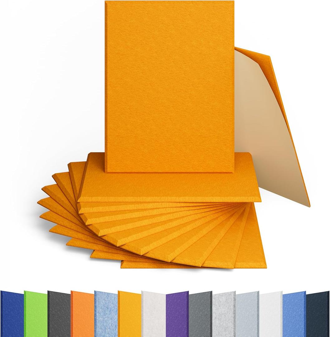 12 Pack Acoustic Panels Self Adhesive Sound Proof Foam, High Density Sound Acoustic Panel, 16X12X0.4 Inch 4:3 Rectangle Panels in Home, Office, Reccording Room, Studio,and more(Orange)