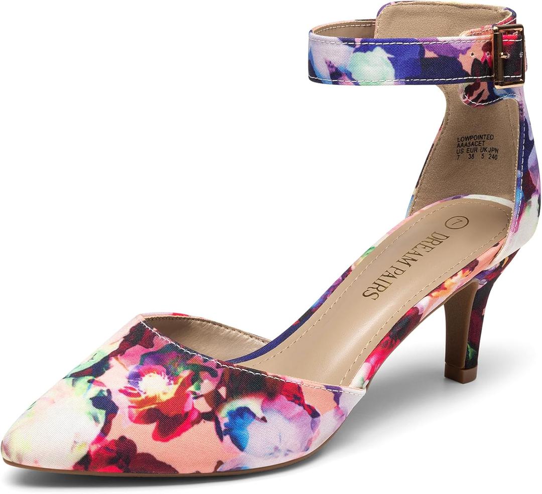 DREAM PAIRS Kitten Heel Low Heel for Women Closed Pointed Toe Pumps Wedding Party Sexy Dress Shoes Lowpointed, 9, Floral