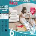 6 Pack Vacuum Storage Bags, Space Saver Compression Bags for Clothing, Comforters, Blankets, Vacuum Seal Bags with Hand Pump. (2Jumbo, 2Large, 2Medium)