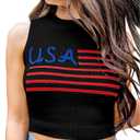 Tankaneo Womens American Flag Crop Tank Tops High Neck 4th of July Patriotic Summer Sleeveless Shirts Sweater Vest