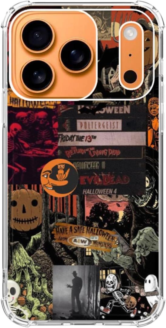 Qimulgociz Halloween Mystical Art Collage Phone Case for iPhone 17 Pro Max, Retro Aesthetic Halloween Pumpkin Phone Cover, Trendy Design TPU Bumper Case