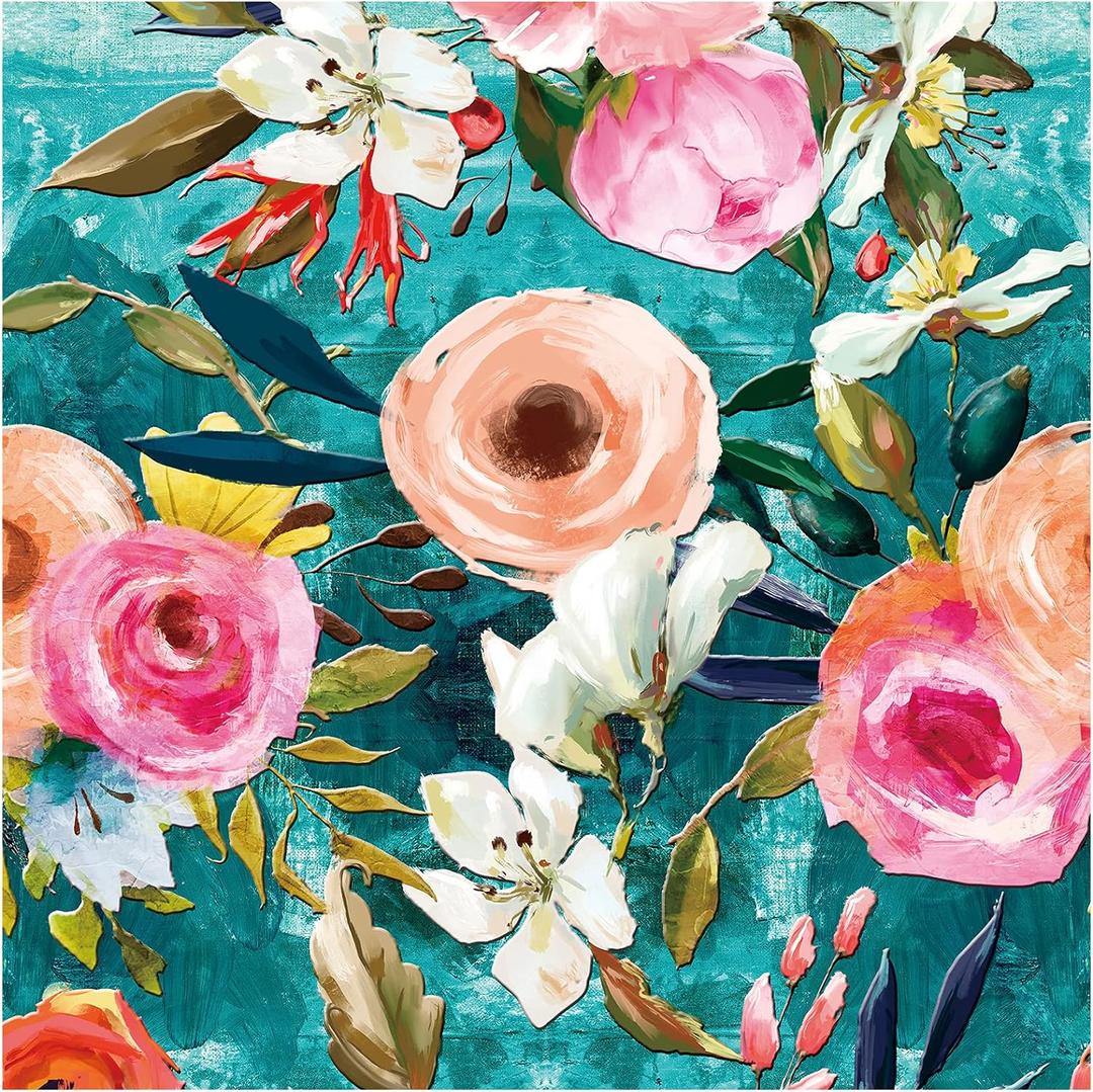HAOKHOME Floral Peel and Stick Wallpaper Teal Green/Pink Removable Textured for Bedroom Nursery Decorations 17.7in x 6.5ft