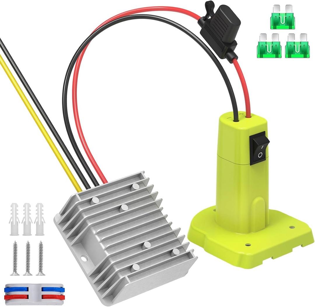 18V to 12V Step Down Converter Compatible with Ryobi 18V Battery Adapter, Voltage Converter DC 12V 15A 180W Buck Converter Regulator, Power Wheel Adapter with Switch, 30A Fuse & Wire Terminal