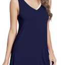 NACHILA Women's Nightgowns-Viscose Made from Bamboo, Sleeveless Sleep Shirts Pleated Night Dress Cool Sleepwear M, Navy Bue
