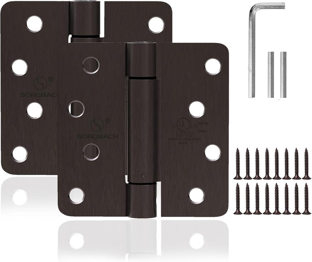 2 Pieces Self Closing Door Hinge 4 inch Oil Rubbed Bronze Auto Close Hinges Adjustable 4 x 4 Inch Spring Hinges Door Closer Hinge 1/4" Radius Corner Commercial Auto Self-Closing Hinge