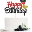 Cartoon Mouse Happy Birthday Cake Topper, Children Boys Girls Birthday Cake Topper, Baby Shower Baby Birthday Party Cake Decorations, Black Glitter