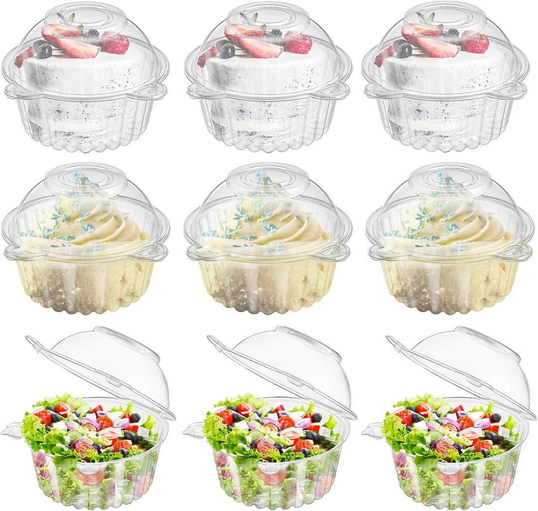 Bekith 150 Pack Individual Cupcake Containers, Plastic Cupcake Holder with Lid, Single Cupcake Boxes, Muffin Container for Party, Stackable