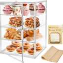 Pastry Display Case,Large Bakery Cookie Display Stand for Kitchen Countertop,4 Layers Adjustable Clear Bread Storage with Magnetic Door Bread Box and Cupcake Kitchen Counter 15.5x11.4x9.8 Inch