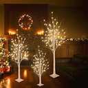 LINKROMAT Lighted Birch Trees, 4FT 5FT 6FT(48 56 96LED) Pre-lit Birch Tree with Warm White, Artificial Birch Tree Outdoor/Indoor Christmas Easter Tree for Wedding Party Christmas Decoration -3PC