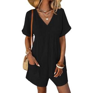Nimsruc Jumpsuits For Women Summer Shorts Overalls Cotton Jumpers Short Sleeves Lightweight Ladies Rompers Vacation Black XL
