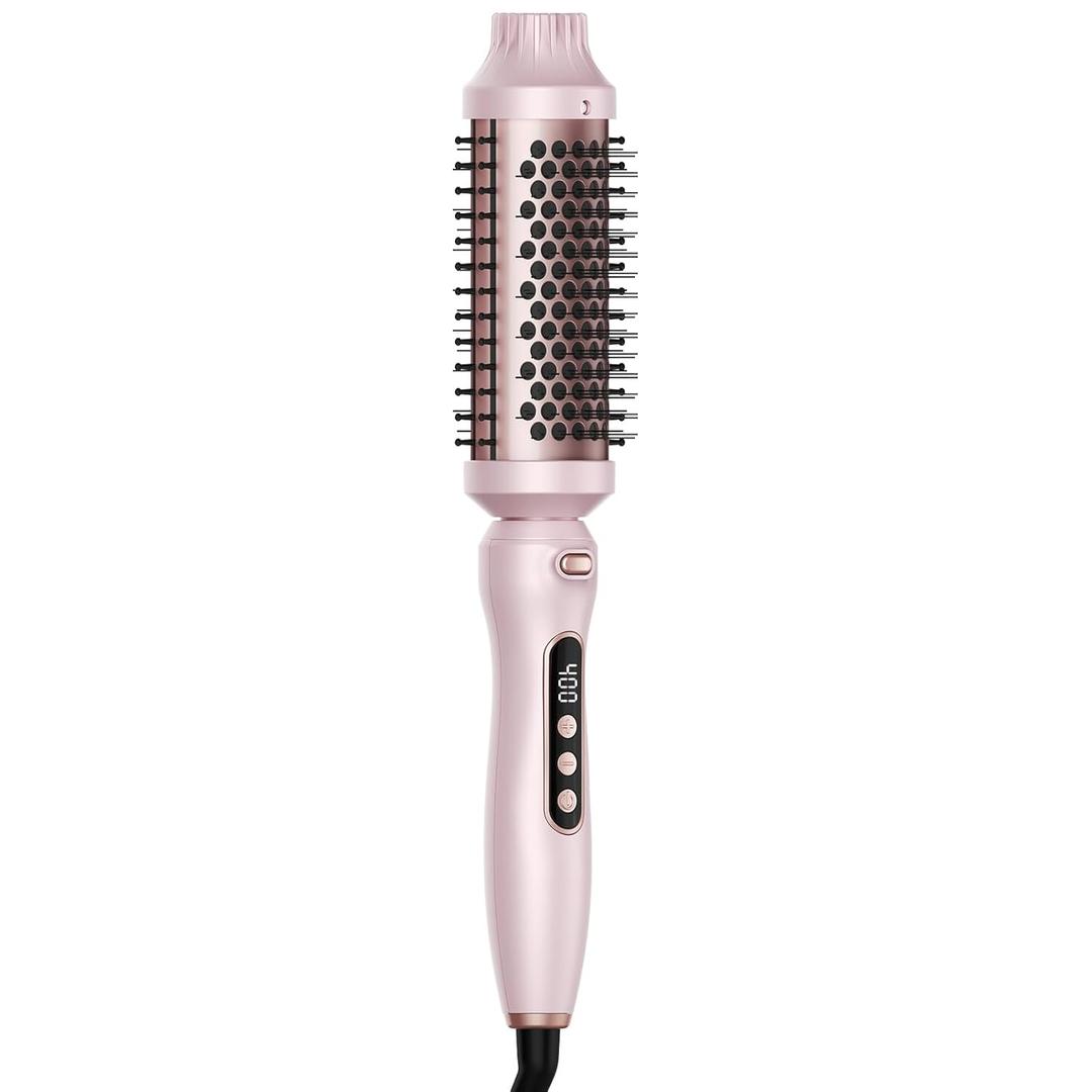 Thermal Brush, 1.7 inch Heated Round Brush with Detachable Head, Velvet Pouch and Dual Voltage for Travel, Easy to Create Blowout Look (Silver) (Pink)