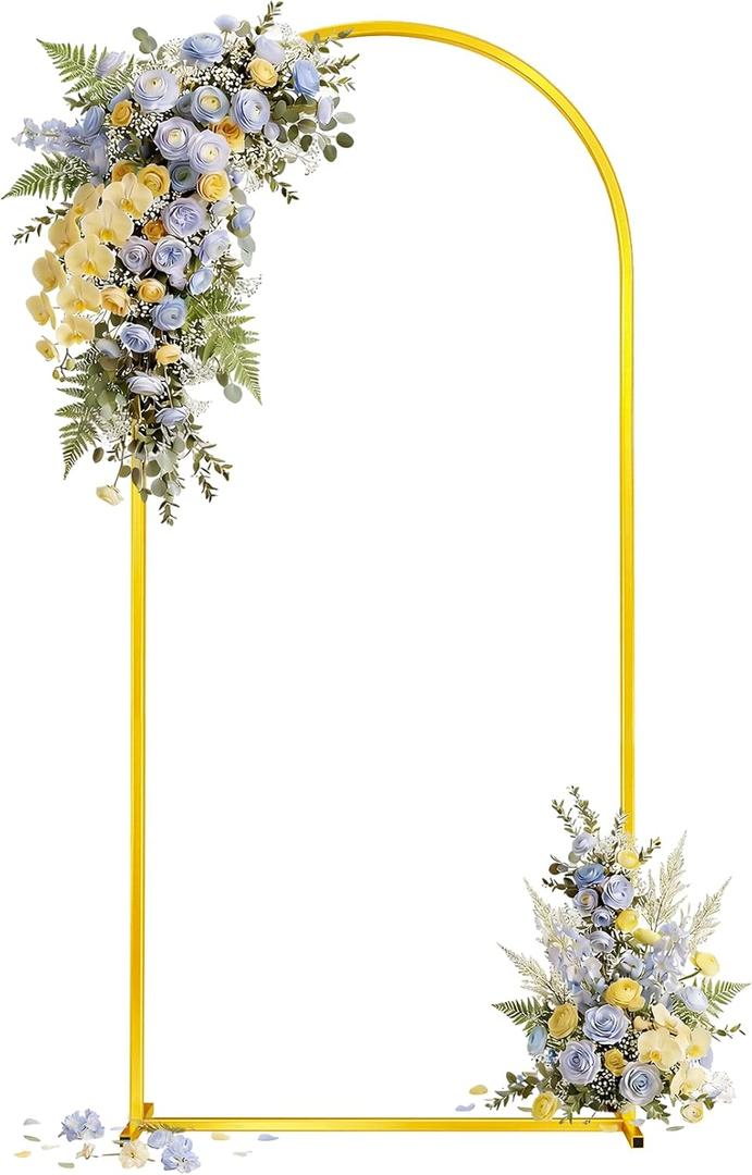 Toolterritary 7.2 FT Wedding Arch Backdrop Stand, Stable Heavy Duty Metal Wedding Arch Frame for Ceremony, Reinforced Balloon Arch Stand for Birthday Party & Baby Shower, Gold